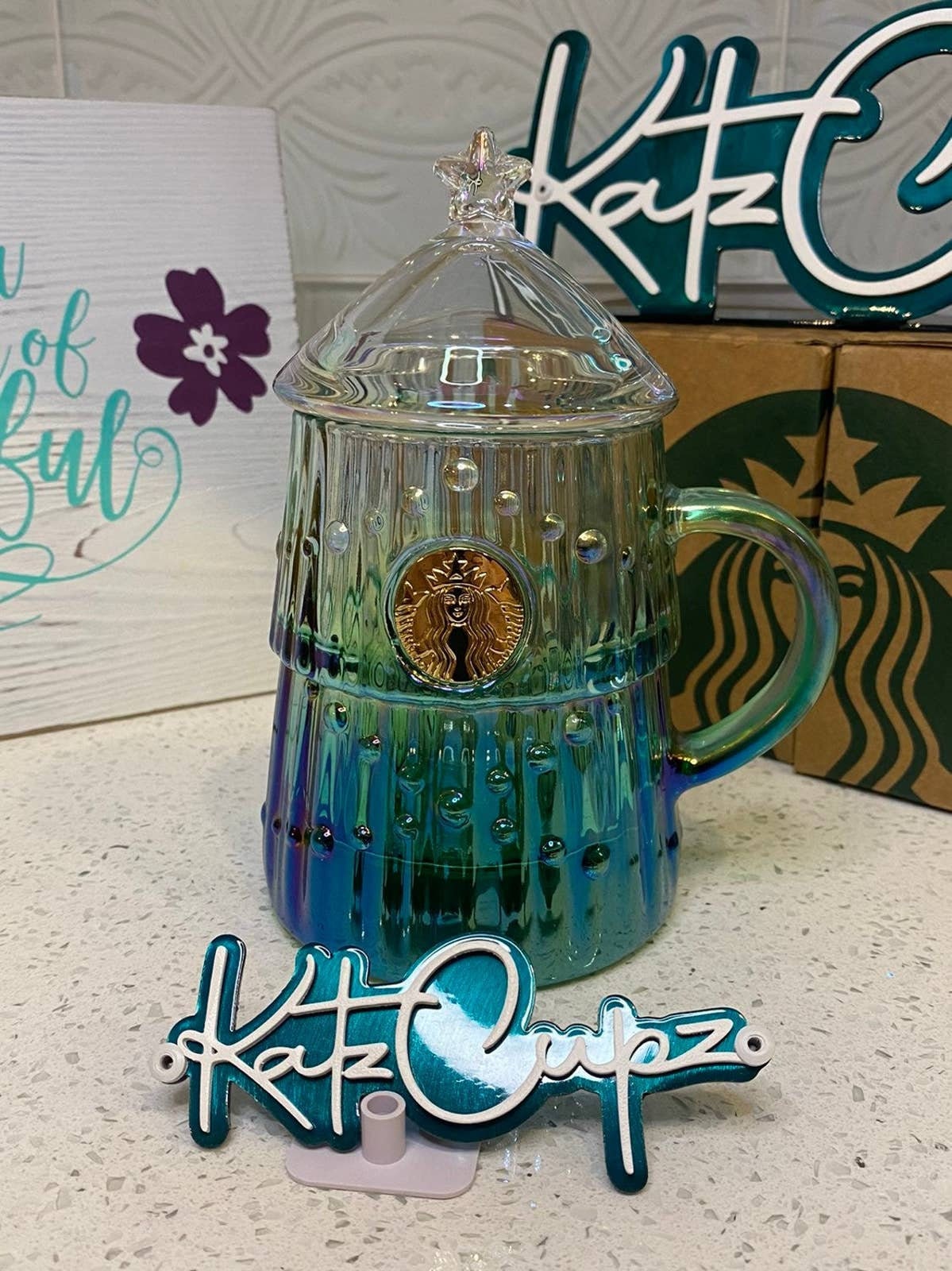 Starbucks Christmas Tree Shaped Blue/Green Gradient Glass Mug, China