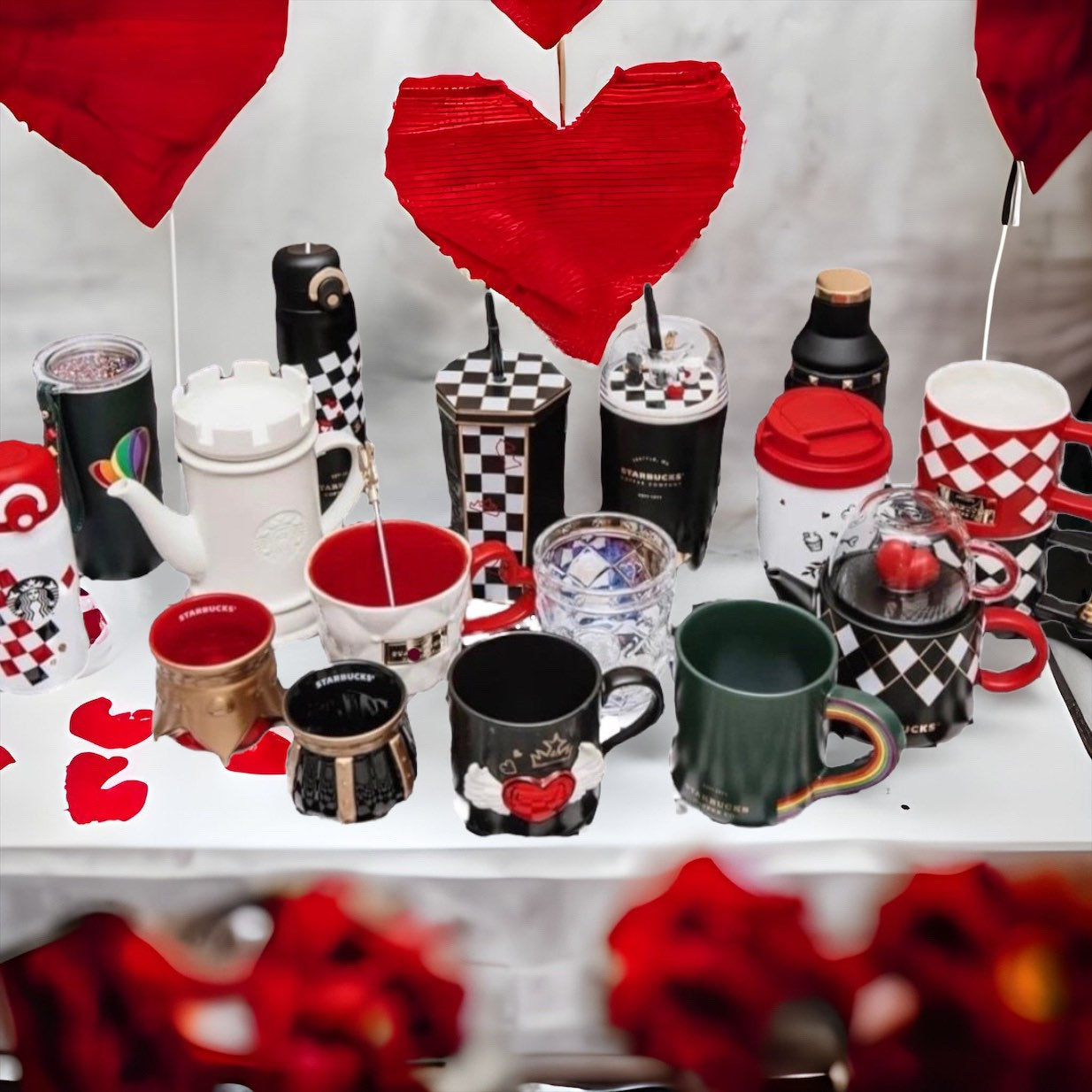 Starbucks China 2022 Valentine's Day checkerboard straw cup