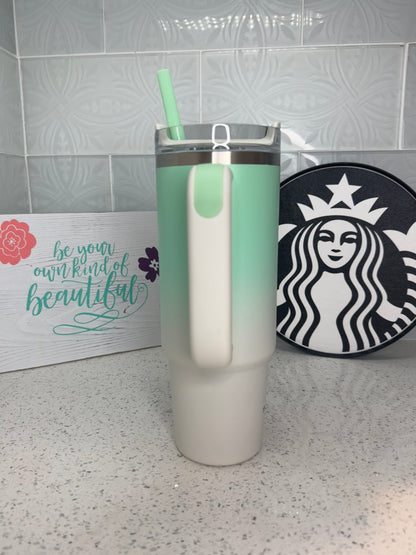 L.E. Starbucks + Stanley Rewards Mint Green & White w/Gold Stars Stanley Stainless Steel Quencher, 30oz Thailand