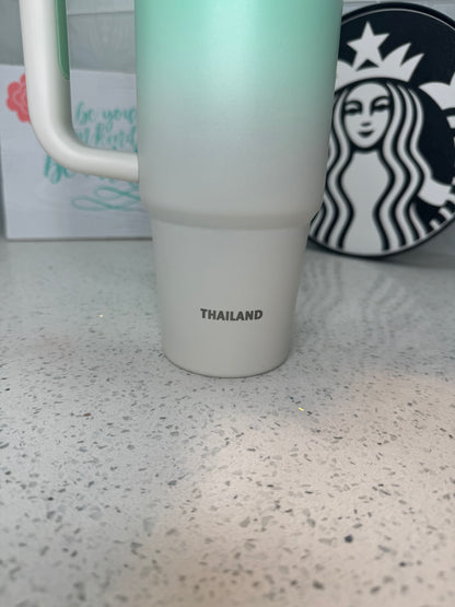 L.E. Starbucks + Stanley Rewards Mint Green & White w/Gold Stars Stanley Stainless Steel Quencher, 30oz Thailand