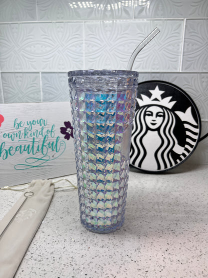Starbucks Anniversary Ocean Diamond Glitter Studded Direct Drink & Curved Straw Tumbler, 24oz