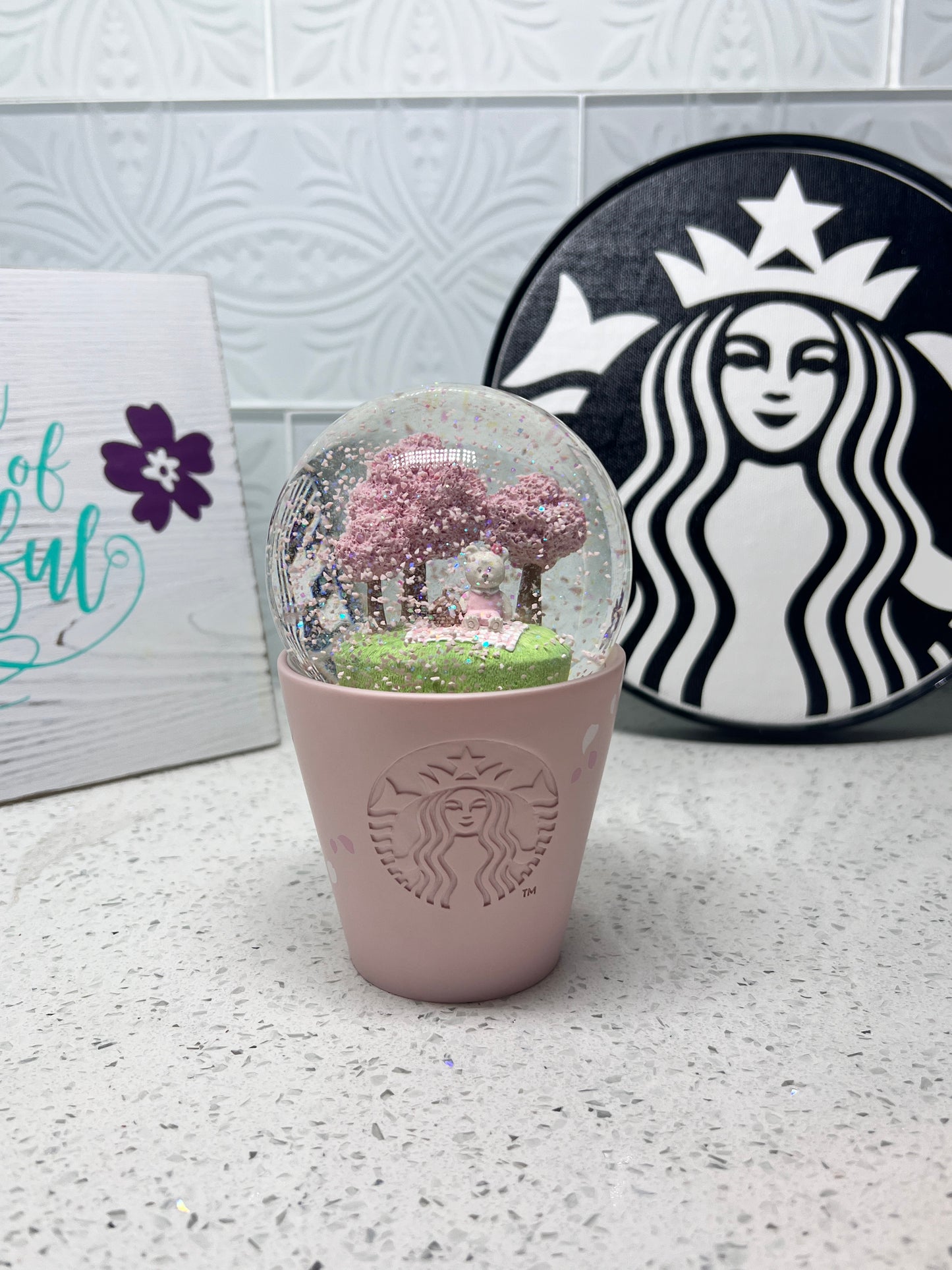 Starbucks Sakura Cherry Blossom Tree & Bearista Snow Globe