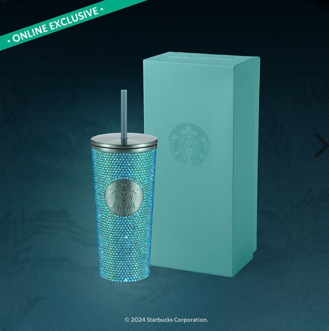 Starbucks Coral Blue Crystal Rhinestone Bling Stainless Steel Tumbler, 16oz - Thailand Exclusive