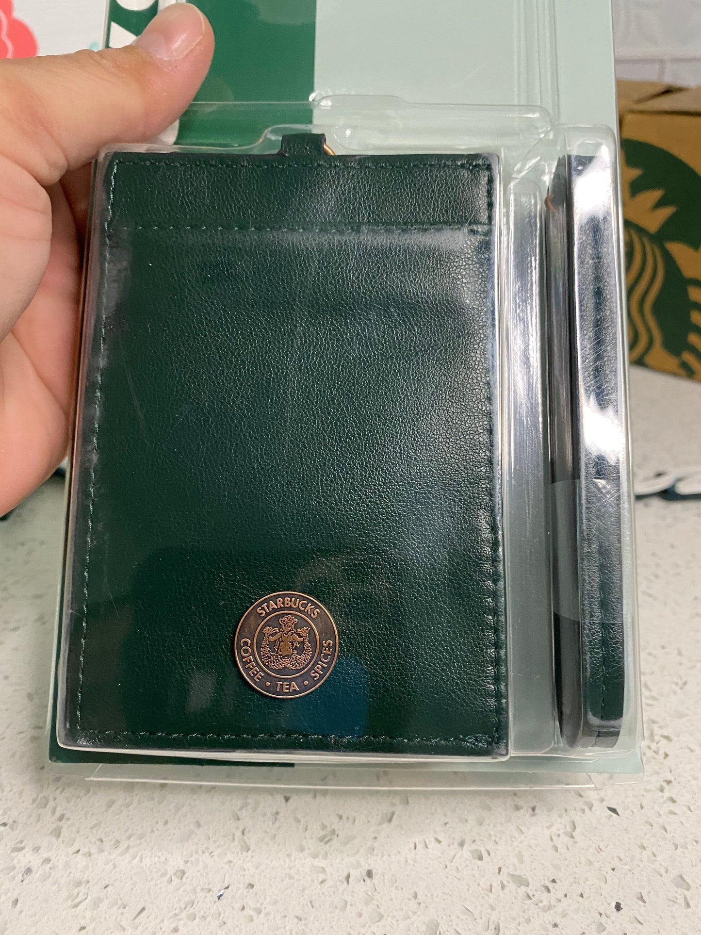 Starbucks Leather Retro Bronze Emblem Lanyard w/Coin Zipper Pocket, Gift Card Holder - GC Not Included