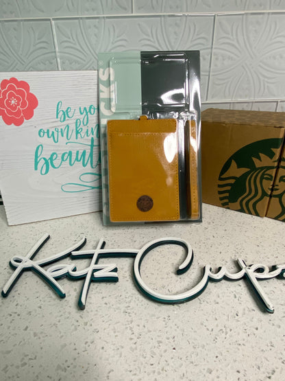 Starbucks Leather Retro Bronze Emblem Lanyard w/Coin Zipper Pocket, Gift Card Holder - GC Not Included