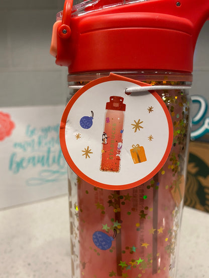 Starbucks Gradient Red Christmas Glitter Double Walled Water Bottle, China