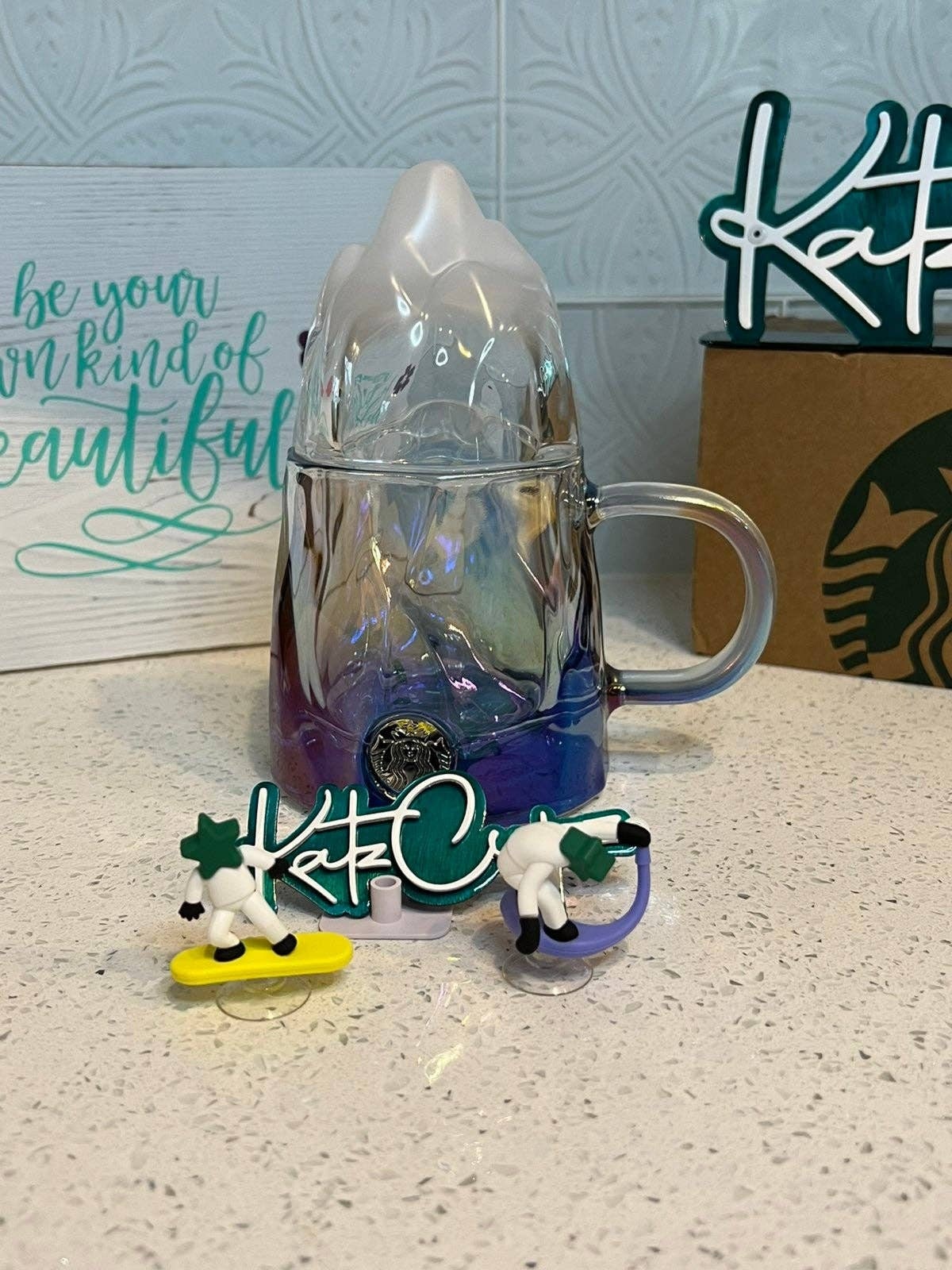 Starbucks Blue Ombre Glass Mountain w/Snowboarders, China