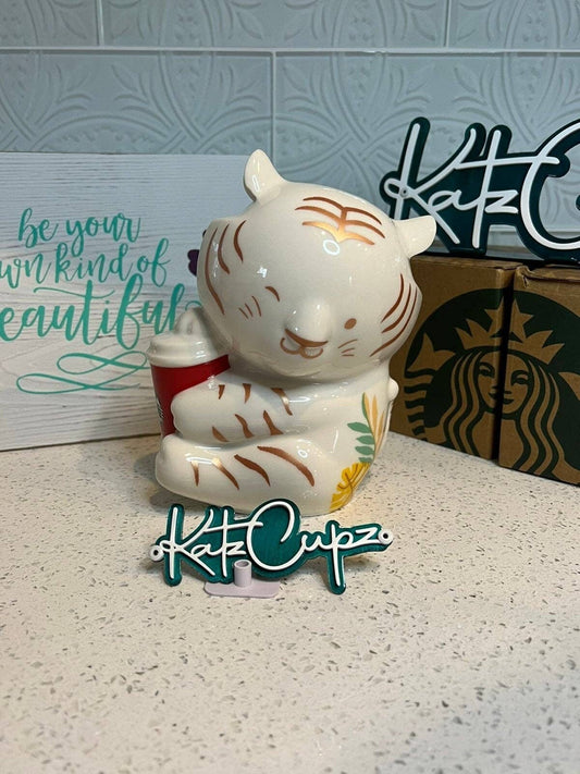 Starbucks Winking White Tiger w/SB Red Cup Piggy Bank, Taiwan