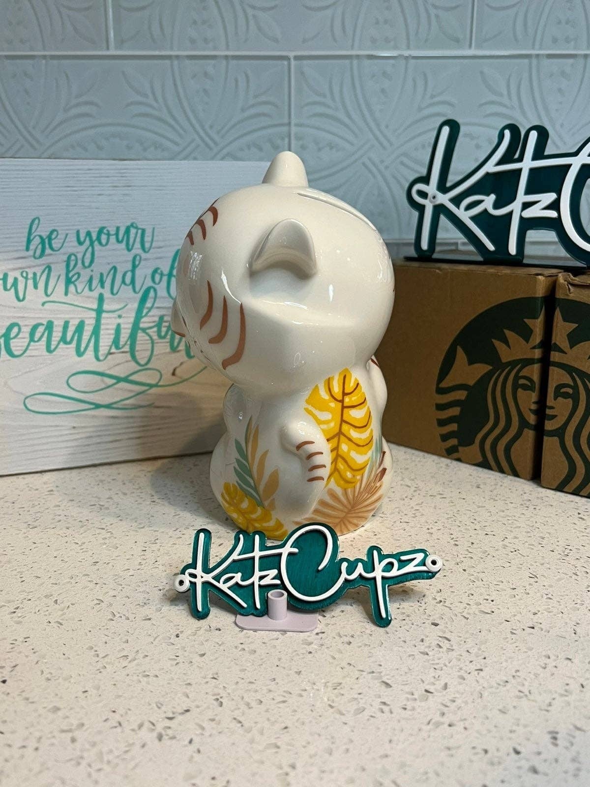 Starbucks Winking White Tiger w/SB Red Cup Piggy Bank, Taiwan