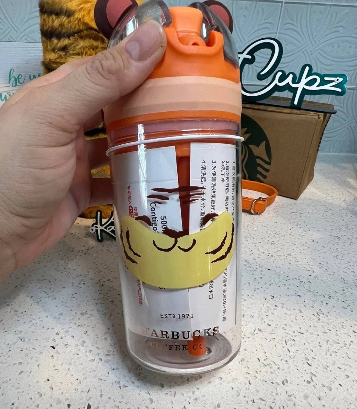 Starbucks Happy Tiger Contigo Snack Straw Cup w/Fuzzy Tiger Bag, China
