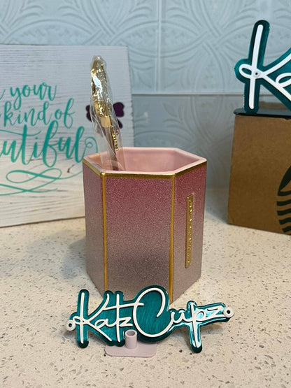 Starbucks Pink & Gold Glittery Mug w/Gold Emblem Muddler w/Dandling Star, China
