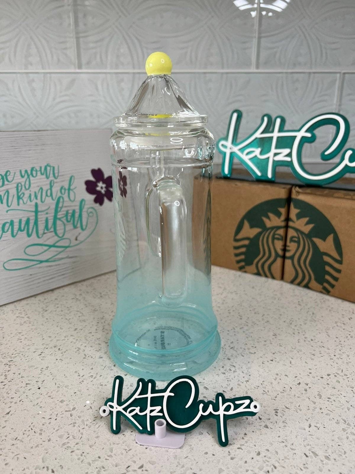 Starbucks Clear Blue Ombre Glass Pitcher/Tea Pot/Kettle 24oz,Korea HEAT TOLERANT