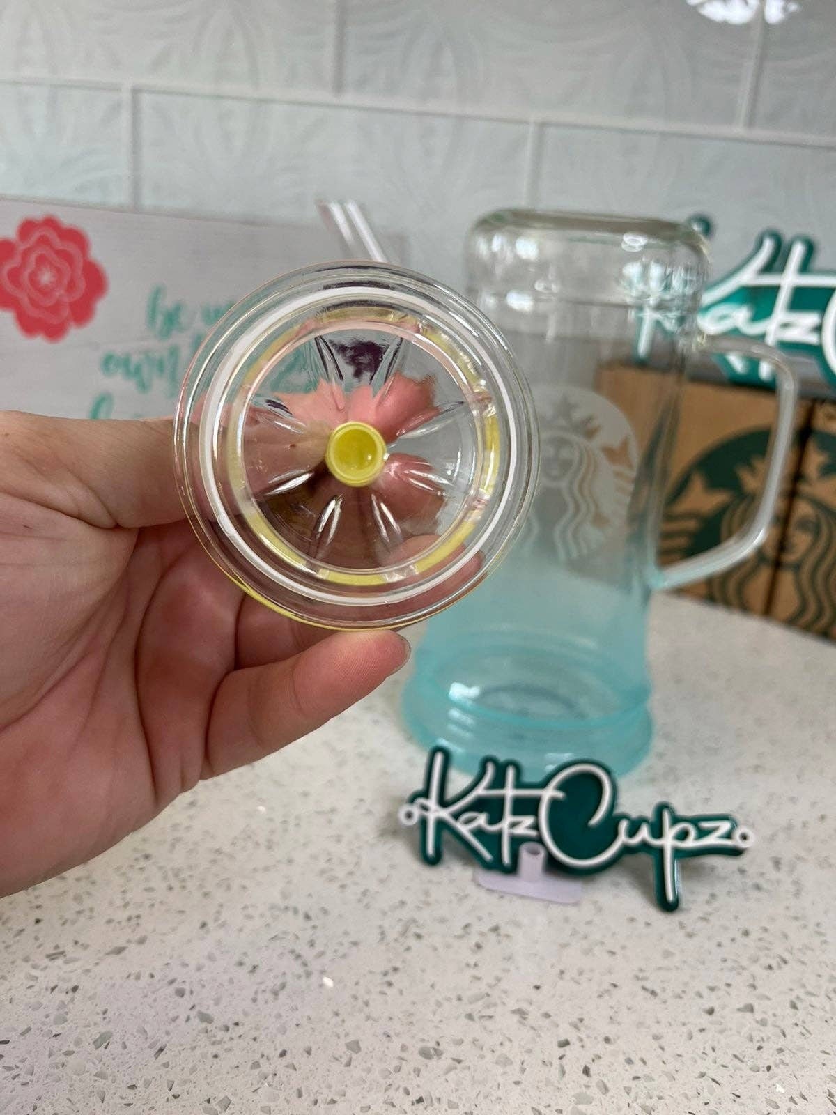 Starbucks Clear Blue Ombre Glass Pitcher/Tea Pot/Kettle 24oz,Korea HEAT TOLERANT