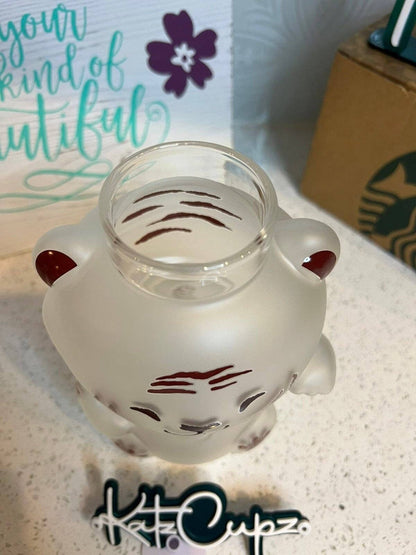Starbucks Lucky Tiger Glass Cup w/Heart Straw Lid, China