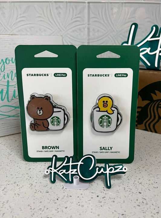 Starbucks Line Friends "Brown" & “Sally” Magnetic Phone Grip Sockets, Taiwan '21