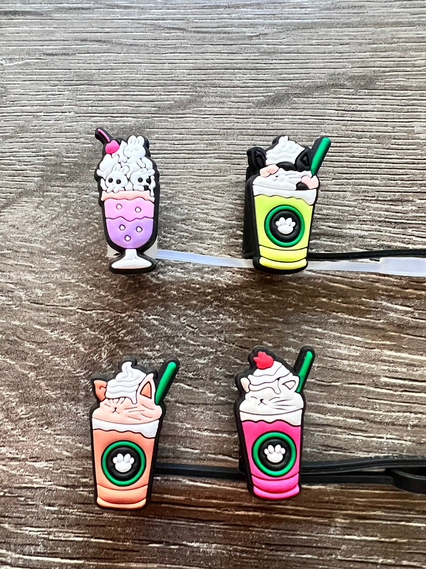 Mocha Frappuccino, Refresher, Rabbit, Bear & Cat Frappuccino Straw Toppers - Silicones, NOT STARBUCKS
